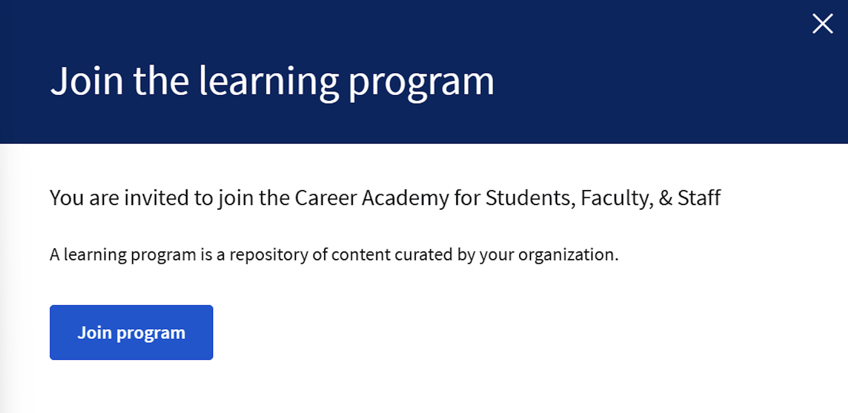 Screenshoot of the "Join Learning Program" window with the "Join" button.